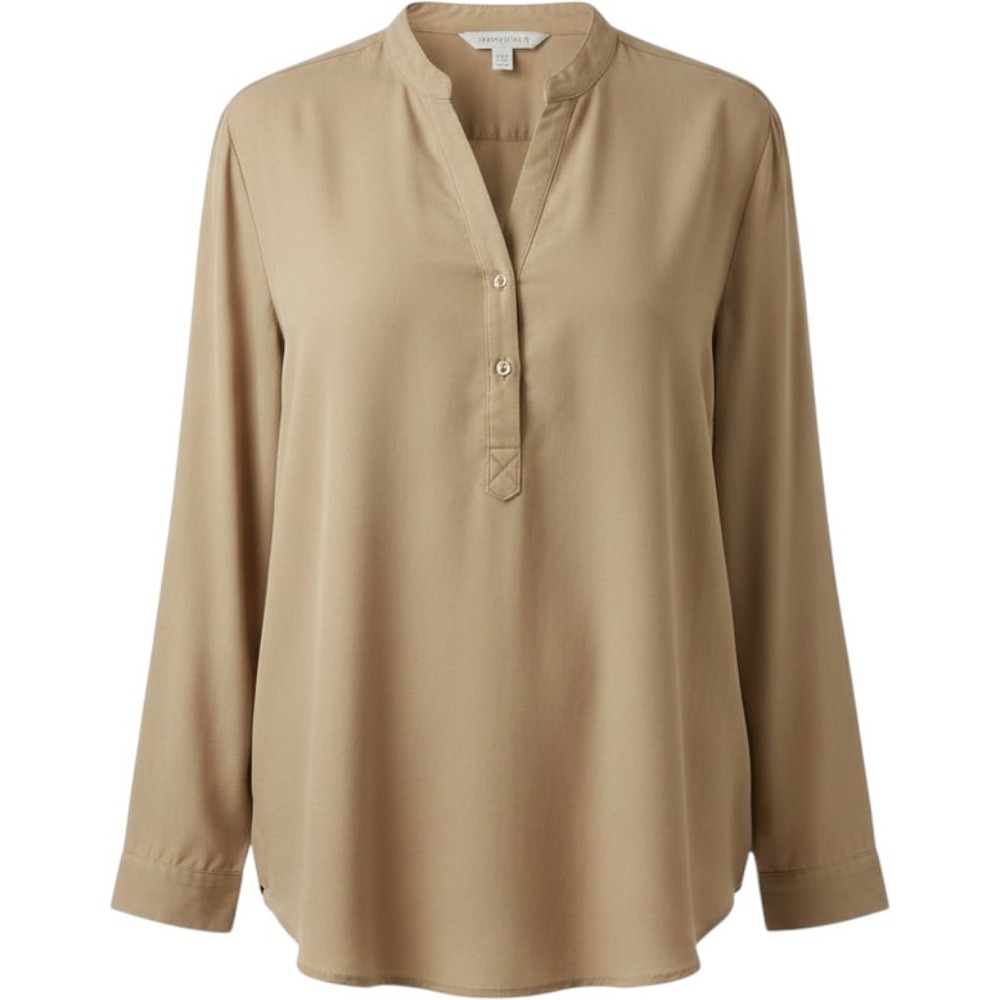 Chico's Women's Tan Utility Button-Up Blouse Top SZ 3 16 XL Mandarin Collar Soft